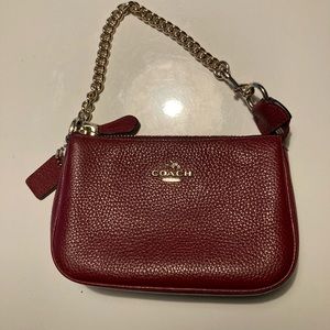 Coach Nolita 15 Red Leather with Gold Chain Wristlet Mini Purse Bag Clutch